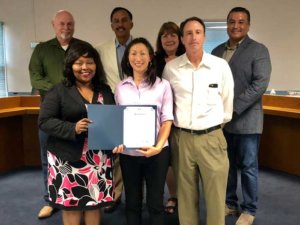 Mayor Vasquez and Lemon Grove City Councilmembers award proclamation to Hei-ock Kim and Brian Cohen