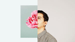 Split Image of a Flower and the Portrait of a Man