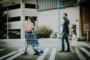 Family Walking Across a Street