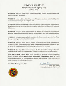 Oceanside's Proclamation for Workplace Gender Equity Day