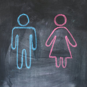 Figures of man and woman on a blackboard