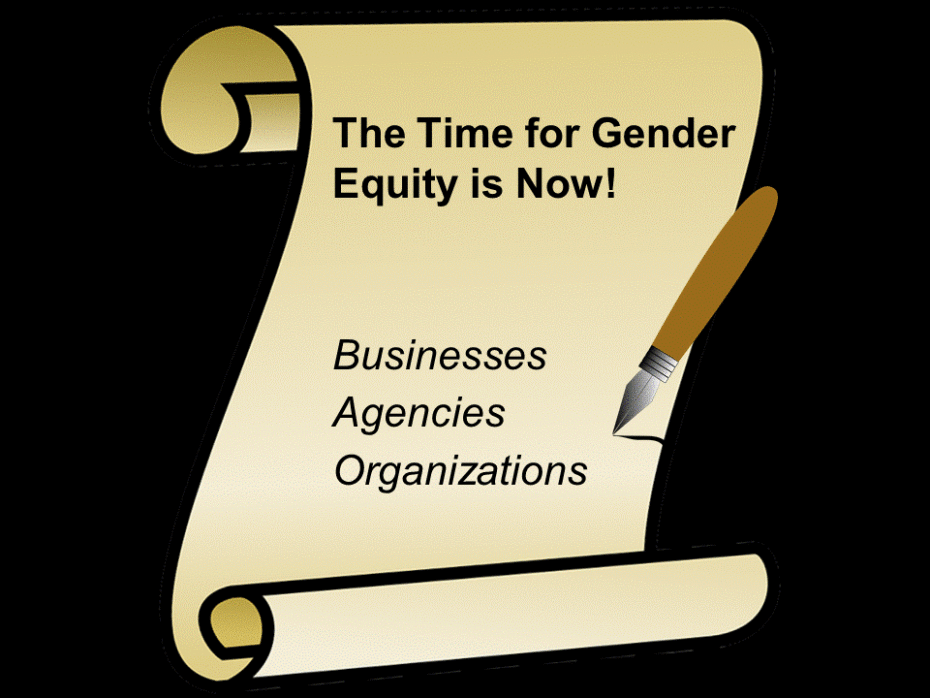 Parchment Paper with the Title "The Time for Gender Equity is Now!'
