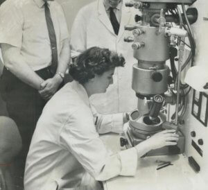 Scientist June Almeida, operating an Electron Microscope in 1963